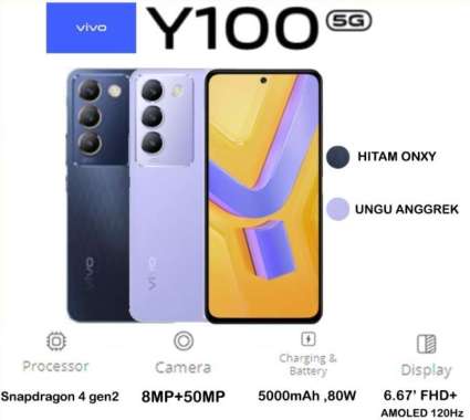 VIVO Y100 RAM 8/256 GB GARANSI RESMI 1 TAHUN BISA KREDIVO / PAYLATER UNGU
