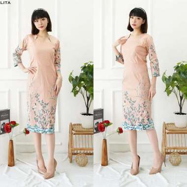 Evercloth Lita Long Dress Batik Wanita Terusan Batik Couple Modern Kebaya L