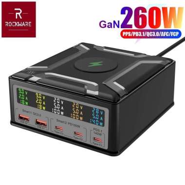 ROCKWARE WLX-868D - 260W USB Charging Station Support Wireless Charge