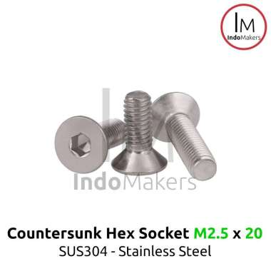 DIN7991 Hex Countersunk Screw / Baut Flat Hexa Stainless Steel M2.5x20