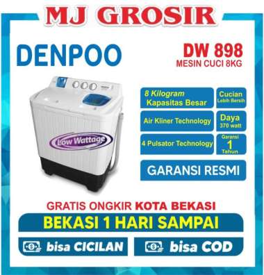 MESIN CUCI DENPOO DW 898 8KG 2 TABUNG DW898 8 KG TWIN TUBE