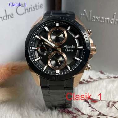 Original 100%!! Jam Tangan Pria Alexandre Christie AC 6581 / AC6581 Black Rosegold Garansi Resmi 1 T