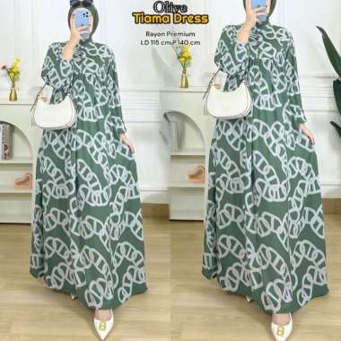 Shella Dress Wanita Armani Silk Gamis Terbaru Lengan Panjang Baju Muslim Ruffe Polos Kekinian LD 110 cm Tiama Green