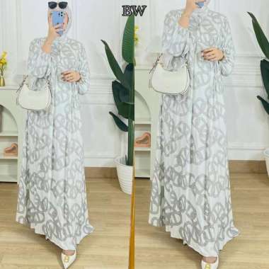 Shella Dress Wanita Armani Silk Gamis Terbaru Lengan Panjang Baju Muslim Ruffe Polos Kekinian LD 110