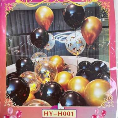 Gold and Black Balloon Party Theme Set Dekorasi Balon Ulang Tahun