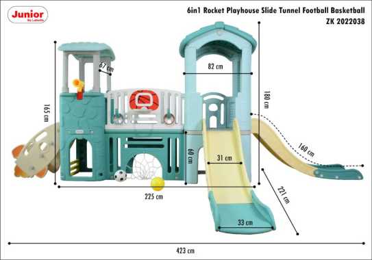 Junior ZK 2022038 6in1 Rocket Playhouse Slide Tunnel Football Basketball Mainan Anak