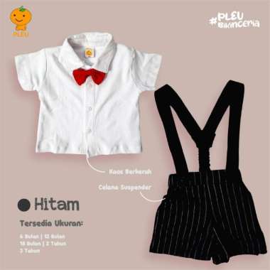 PLEU Setelan Garis Suspender | Setelan Suspender Anak Laki Laki Usia 6 Bulan-3 Tahun 6 bulan Hitam