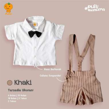 PLEU Setelan Garis Suspender | Setelan Suspender Anak Laki Laki Usia 6 Bulan-3 Tahun 6 bulan Khaki