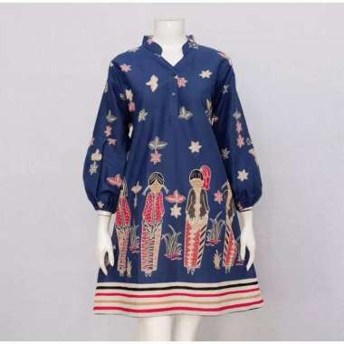 TUNIK PUTRI ASOKA JUMBO | DRESS BATIK WANITA BUSUI LD 140 Navy