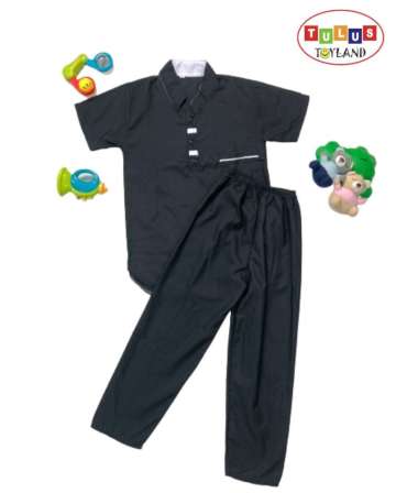 Baju Koko Anak Laki Laki Setelan Koko Anak pakaian baju muslim anak Kancing Garis 12 Hitam