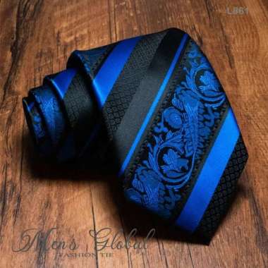 DASI PRIA CORAK BATIK LEBAR 8 CM ELEGAN WEDDING HITAM KANTOR MC - Biru