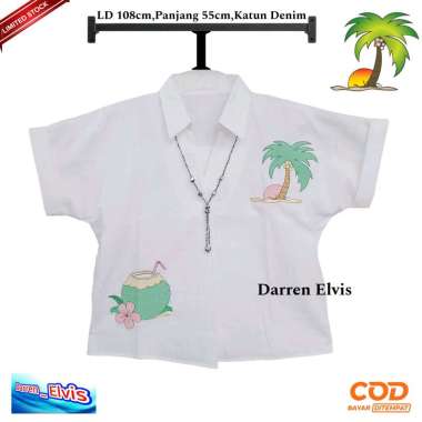 Atasan Putih Crop Wanita Bordir Pohon Kelapa