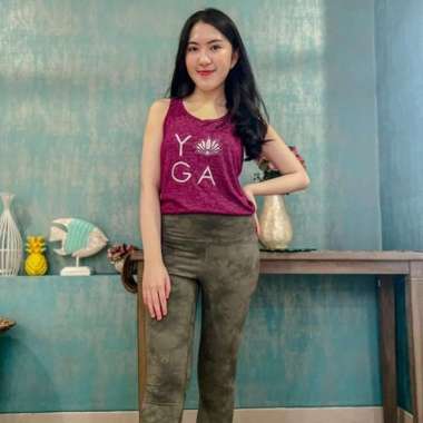 VERISH Baju Olahraga Senam Terbaru / Top Bintik Tulisan Yoga / Kaos Yoga Pria / Kaos Yoga Wanita /Ba
