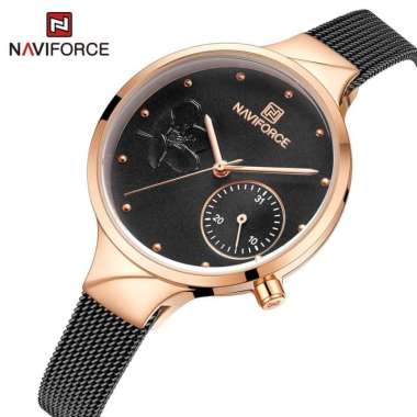 Jam Tangan Wanita Naviforce 5001 Rantai Pasir hitam rose