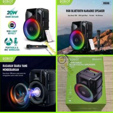 ROBOT RB500 Speaker Bluetooth Karaoke with Mic Audio Wireless Super Bass Portable LED