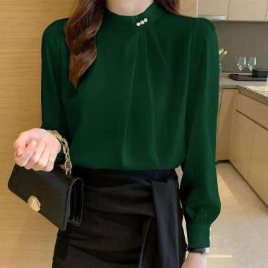 Blouse Keyshia Bahan Moscrepe Ld 100Cm Panjang 65Cm Blus Wanita Hijau Botol