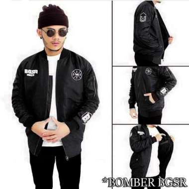 Jaket Boomber Pria Bgsr Parasut Tebal Adem Jaket Bomber Bordier Hitam