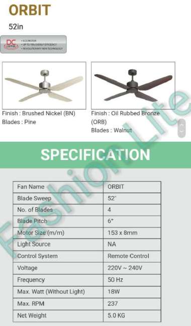 KIPAS ANGIN EDMA ORBIT 52" / KIPAS EDMA ORI / KIPAS ANGIN EDMA