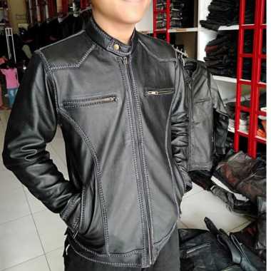 MIVASO Jaket Kulit Domba Sulam Pria Asli Original Pemium Produksi Garut Coklat L