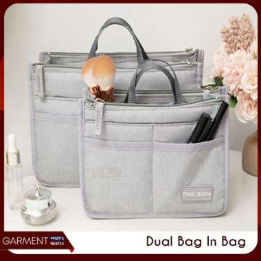 Dual Bag In Bag Organizer Kantong Dalam Tas Banyak Ruang Daleman Tas penyimpanan HP Kosmetik Buku Mu