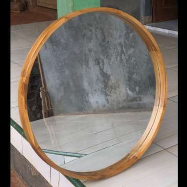 Cermin badan /60 cm/ cermin dinding/cermin bulat kayu jati solid - bleaching Hitam