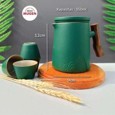 Chinese Tea Infuser Pot Set | Teko Teh Keramik dengan Saringan 350ml Hijau