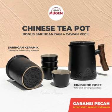 Chinese Tea Infuser Pot Set | Teko Teh Keramik dengan Saringan 350ml Hitam