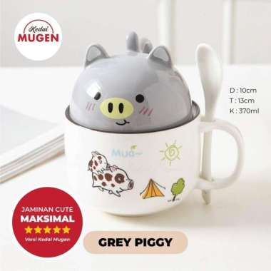 Kitty Doggy Cute Mug/Gelas Teh Kopi Keramik Lucu/Korean Cup 370ml Grey Piggy