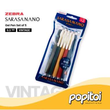 Zebra Sarasa NANO 0.3 mm Gel Pen SET of 5 Pulpen Warna VINTAGE COLOUR