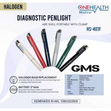 Penlight Halogen Onehealth Cahaya Kuning Senter Medis Black