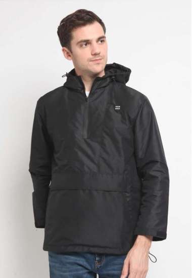 HEMMEH Jaket Cagoule Hitam Parasut Polos S