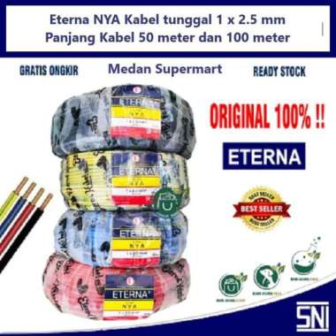 Eterna Kabel Tunggal NYA 2.5 mm 50 / 100 meter Merah / Hitam / Kuning 100 meter Hitam