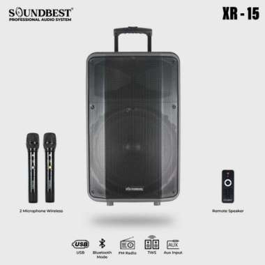 SPEAKER PORTABLE 15 INCH SOUNDBEST XR-15 BLUETOOTH 2 MIC WIRELESS