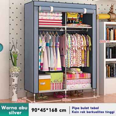 Lemari Pakaian Kain Lemari Portable lemari kain3 s B 90cm Abu-abu
