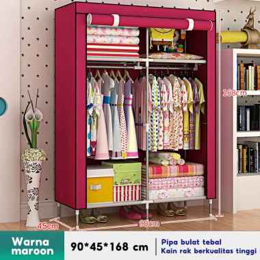 Lemari Pakaian Kain Lemari Portable lemari kain3 s B 90cm merah