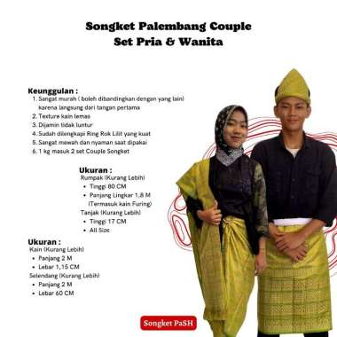 Songket Pash - Songket Couple Set Pria & Wanita Khas Palembang Hijau Muda