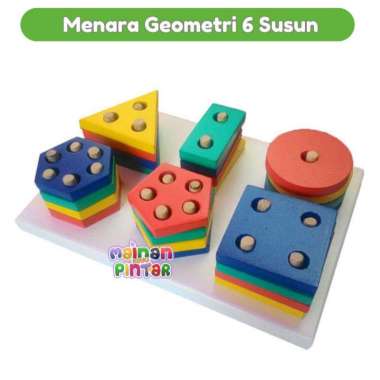 Menara Geometri 6 Susun Mainan Kayu Pintar Mainan Edukasi Anak
