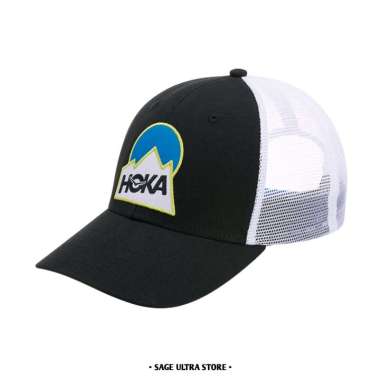 Topi Lari Running Hoka Trail Trucker Unisex Men Women Original - Black White One Size Black White