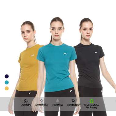 Flexzone Wanita Sports Tee Kaos Lengan Pendek Lari Gym QuickDry FTS-555 Dryfit Olahraga Fit L Hitam