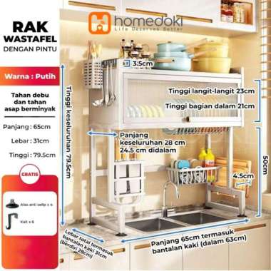 Homedoki Rak piring wastafel / rak wastafel dapur / rak di atas wastafel 65*31*79.5cm Putih