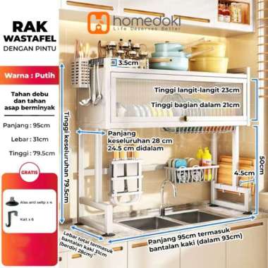 Homedoki Rak piring wastafel / rak wastafel dapur / rak di atas wastafel 95*31*79.5cm Putih