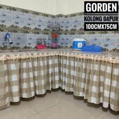 (100×75) GORDEN KOLONG DAPUR/gordyn kolong/korden/kelambu/penutup dapur/gorden kain katun KOTAK KREM