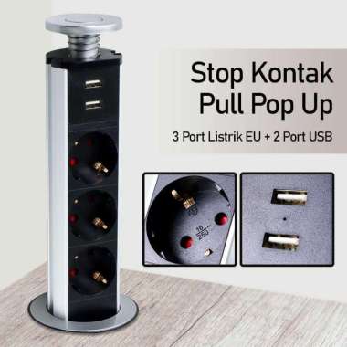 Stop Kontak Pull Pop UP 3 Electric Plug Socket 2 USB Port EU PDU T Colokan Listrik Staker Gepeng Set