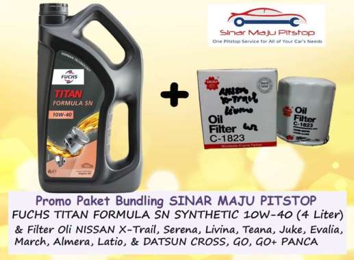 Paket Oli FUCHS TITAN FORMULA SN SYNTHETIC 10W-40 Galon 4 Liter & Filter Oli Mobil NISSAN MARCH ALME