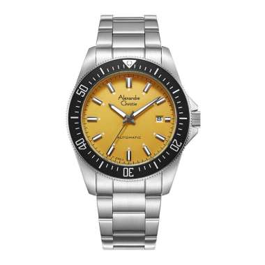 Jam Tangan Pria Alexandre Christie AC 6676 MA BSSYL Men Automatic Yellow Dial Stainless Steel Strap 