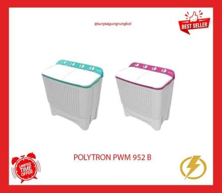 MESIN CUCI 2 TABUNG POLYTRON 9.5 KG 250 WATT - PWM 952 B pink