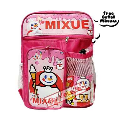 Tas Ransel Anak Karakter Mixue ice cream gratis waistbag botol minum - tas anak 2in1 tas pink+botol