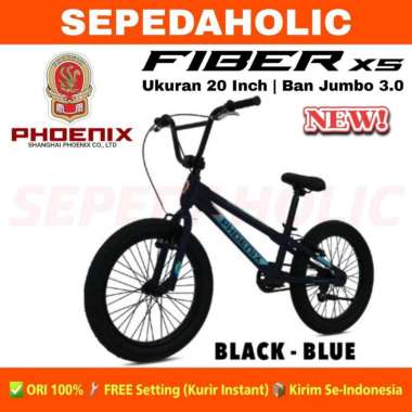 Sepeda Anak Laki BMX PHOENIX FIBER X5 Ukuran 20 Inch Ban Jumbo 3.0 Usia 8-11 Tahun Black Blue