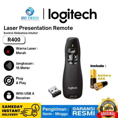 Logitech R400 Laser Presentation Remote Pointer Presentasi Wireless Presenter Laser Pointer Merah