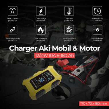 FOXSUR Charger Aki Mobil Motor 12/24V 10A 6-180 Ah